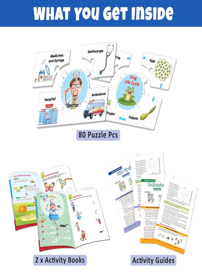 Little Berry Profession & Life Cycle Play & Learn Puzzle Combo (80 Pcs) | Includes 2 Brain Boosting Activity Books & 5 Different Puzzle Games | Learning & Educational Toy for Boys & Girls Age 3+ Years - Image 2